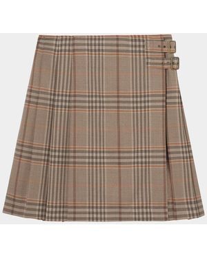 Burberry Odessa Check Wool Mini Skirt - Brown