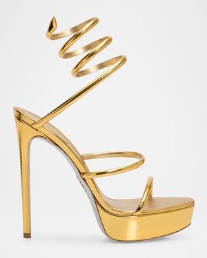Rene Caovilla 130Mm Metallic Leather Platform Snake-Wrap Sandals