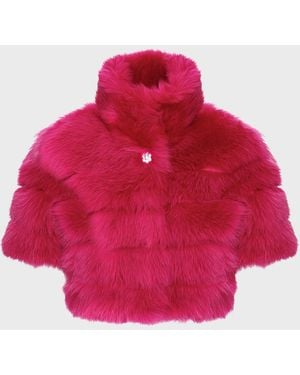 Gorski Reversible Merinillo Lamb Shearling Bolero Jacket With Cropped Sleeves - Red