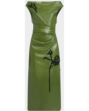 Erdem Off-The-Shoulder Faux Leather Midi Dress - Green