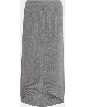 Victoria Beckham Wool-Blend Ribbed High-Low Midi Skirt - Gray