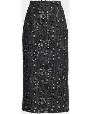 Michael Kors Frayed Denim Midi Pencil Skirt - Black