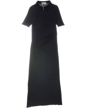 Helmut Lang Ribbed Knit Polo Midi Dress - Black