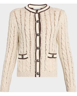 Brunello Cucinelli Micro Sequin Openwork Cable Knit Cardigan - Natural