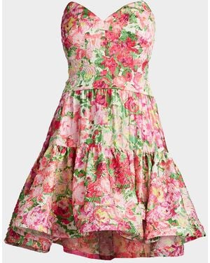 SHO by Tadashi Shoji Strapless Tiered Floral-Print Mini Dress
