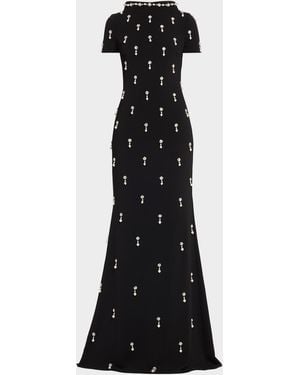 Badgley Mischka Crystal Embellished Mermaid Gown - Black
