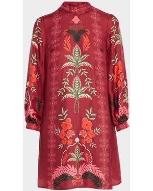 Johnny Was Kalova Printed Mock-Neck Tunic Dress - Red