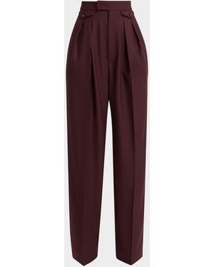 Chloé High-Rise Pleated Wool Gabardine Wide-Leg Pants - Purple