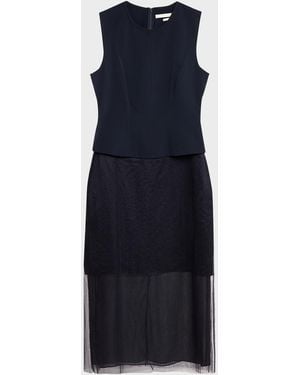 Jason Wu Cady Layered Sleeveless Midi Cocktail Dress - Blue