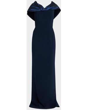 Teri Jon Off-Shoulder Taffeta Column Gown - Blue