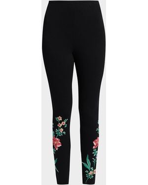 Johnny Was Celiora Embroidered Cotton-Blend Leggings - Black