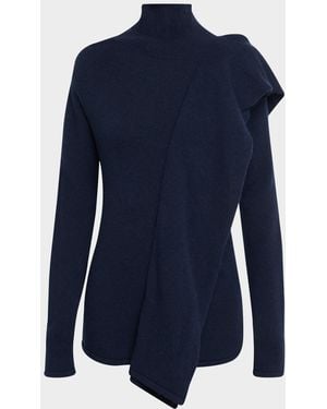 Zankov Melissime Turtleneck Wool-Cashmere Ruffle Sweater - Blue