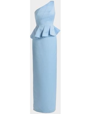 THEIA Zenobia Strapless Peplum Duchess Satin Gown - Blue