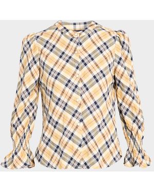 Veronica Beard Ashlynn Plaid Cotton-Blend Blouse - White