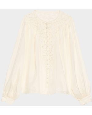 LoveShackFancy Carine Silk Lace Blouse - Natural