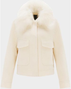 Gorski Cashmere And Wool Jacket With Detachable Goat Shearling Collar - Natural