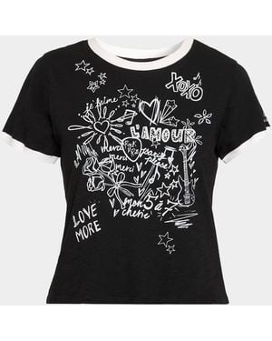 Cinq À Sept L & Apos;Amour Doodle Ringer T-Shirt - Black