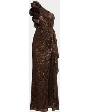 Mac Duggal One-Shoulder Sequined Column Gown - Brown
