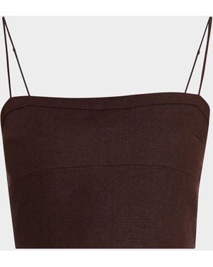 Adam Lippes Bex Fitted Linen Top - Brown