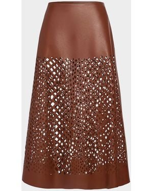 Twp The A-Line Leather Skirt With Laser Cutouts - Brown
