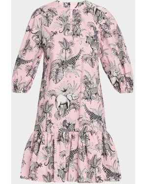 Maison Common African-Print Cotton Puff-Sleeve Shift Dress - Pink