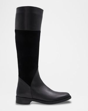 Aquatalia Regina Mixed Leather Riding Boots - Black
