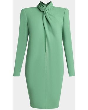 Valentino Garavani Twisted Mock-Neck Strong-Shoulder Mini Dress - Green