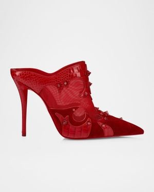 Christian Louboutin Mulatiag Suede Mesh Sole Mule Pumps - Red
