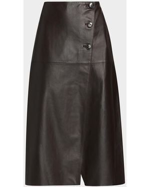 Yves Salomon Leather A-Line Midi Skirt - Gray