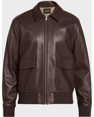 Vince Apos;S Leather Aviator Bomber Jacket - Brown