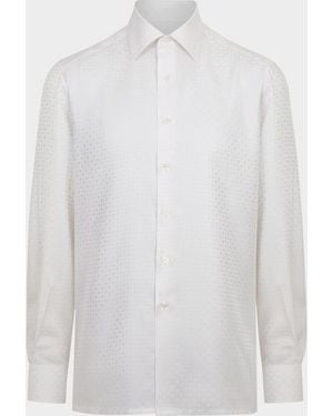 Stefano Ricci Silk Geometric Jacquard Dress Shirt - White