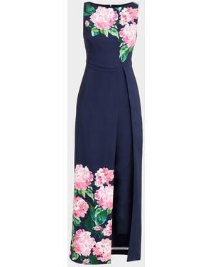 Kay Unger Floral-Print Stretch Crepe Walk-Thru Jumpsuit - Blue