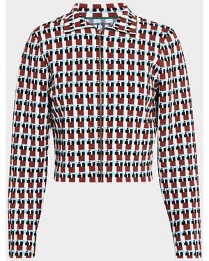 Zankov Sauve Geo Knit Zip Shirt Jacket - White