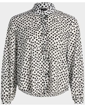 R13 Ruffled Polka Dot Cotton Blouse - White
