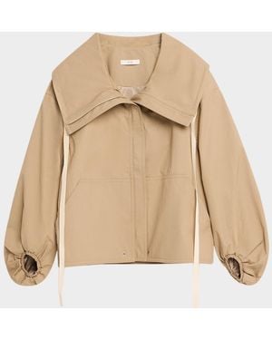 Co. Rolled Llar Tton Twill Oversized Jacket - Natural