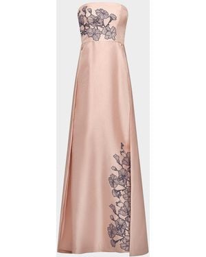 Kay Unger Chandler Floral Appliqué Strapless A-Line Gown - Pink