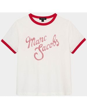Marc Jacobs Logo Short-Sleeve Ringer Femme Tee - Pink