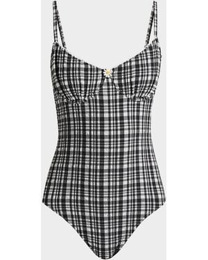 Solid & Striped The Taylor Plaid Seersucker One-Piece Swimsuit - Black