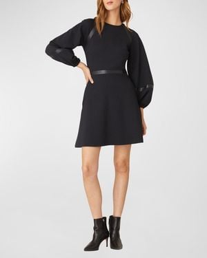 Shoshanna Elsy Blouson-Sleeve A-Line Mini Dress - Black