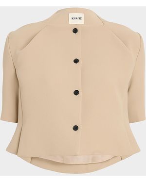 KHAITE Franc Pleated Button-Down Jacket - Natural