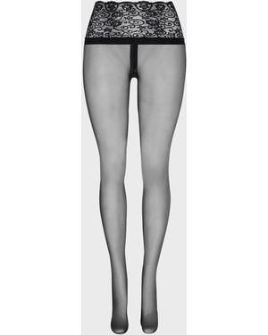 Commando Sexy Sheer Lace-Waist Tights - Brown