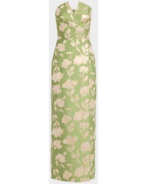 Aidan Mattox Strapless Metallic Jacquard Column Gown - Green