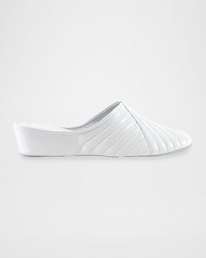 Jacques Levine Two-Tone Metallic Quilted Slippers - White
