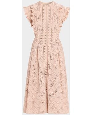 Alberta Ferretti Eyelet Cotton Flared Midi Dress - Pink