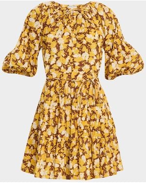 Apiece Apart Cefalu Tiered Organic Cotton Voile Mini Dress - Yellow
