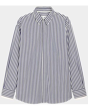 Ami Paris Striped Cotton Removable Collar Shirt - Blue