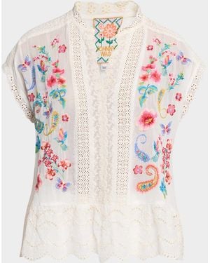 Johnny Was Astrud Embroidered Eyelet Blouse - White