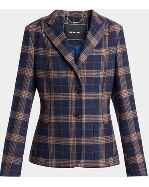 Kiton Plaid Single-Breasted Blazer - Blue