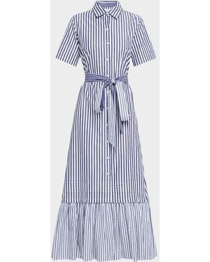Evi Grintela Melanie Flounce Striped Cotton Midi Shirtdress - Blue