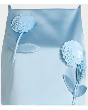 Self-Portrait Satin 3D Sequined Flower Top - Blue